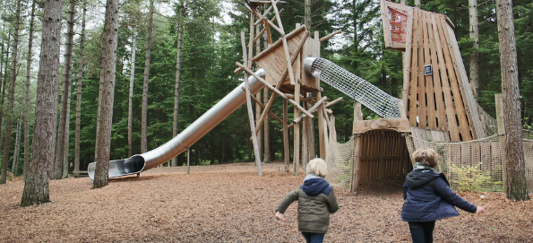 Children playing on the Bewildernest play structure