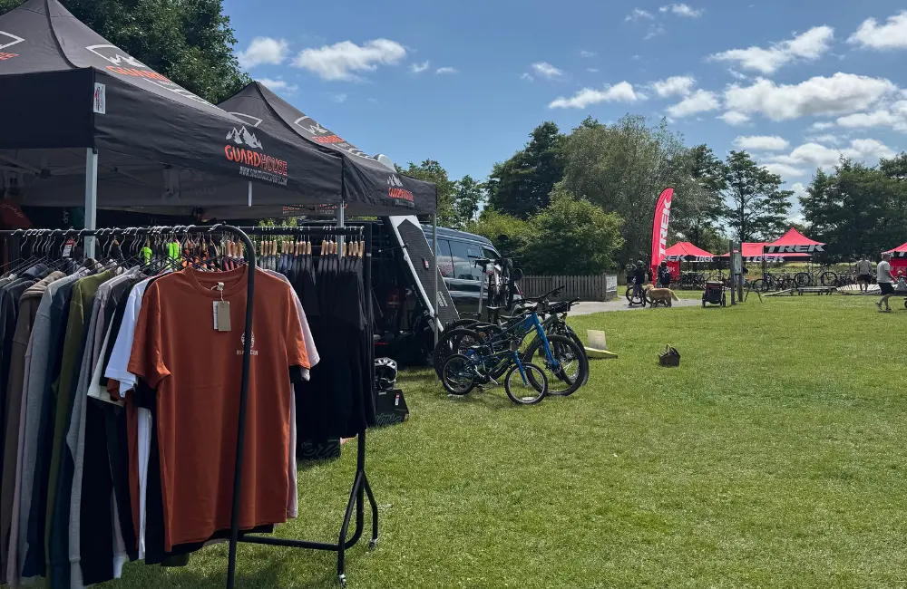Clothing stall of cycling apparel at Pedals at the Park